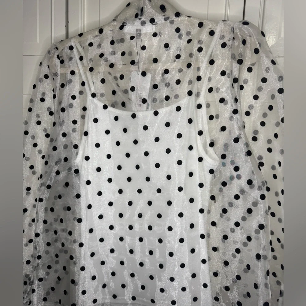 Melograno Rico White Sheer Blouse with Black Polka Dots & White Tank - Picture 6 of 10